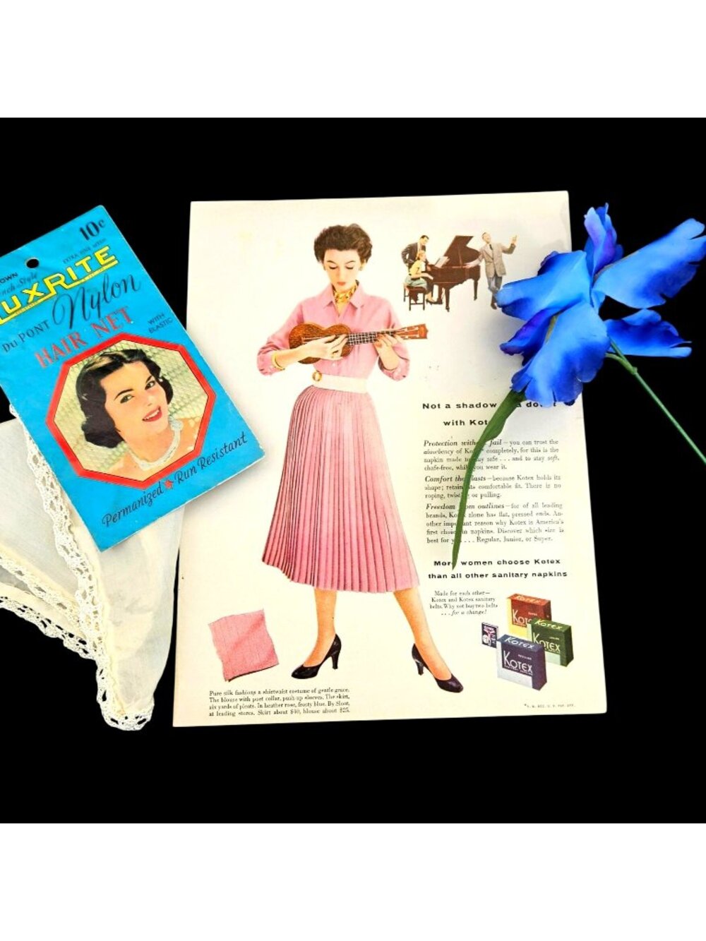 Vintage 1954 Women's Instant Collection Lot Kotex Coca-Cola Ad Luxrite Hairnet